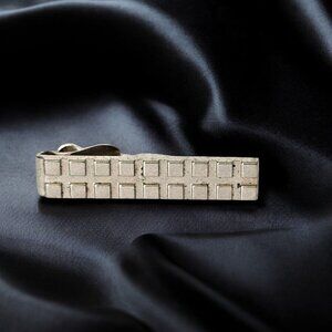 Swank Tie Clip Mens Vintage Silver Tone Metal Grid Geometric Mid Century MCM All